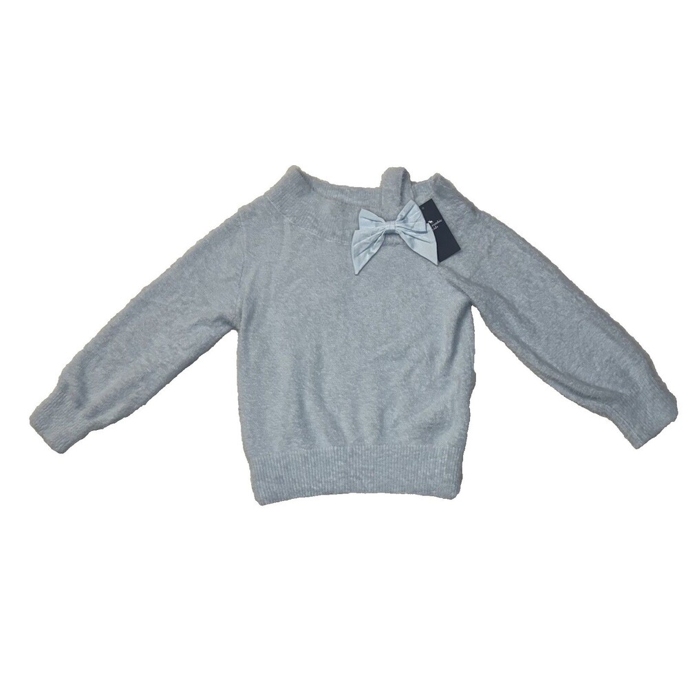NWT Abercrombie & Fitch Kids Girls Size 7/8 Fuzzy Blue Bow Sweater